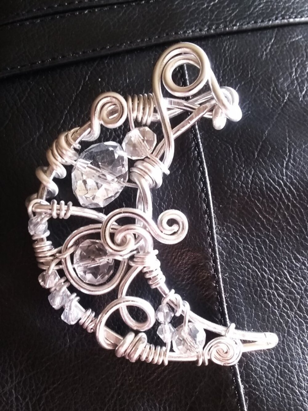 Huge Silver Wire Wrapped Crescent Moon Pendant - Handmade Boho + Unique!